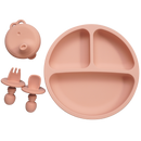 Accesorios para bebés, plato de cena de silicona para alimentación de niños pequeños, cuchara tenedor infantil suave impermeable con cubierta de taza de silicona portátil para niños