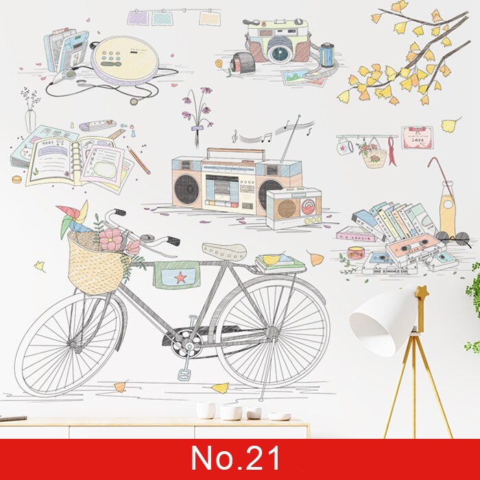 24 estilos Serie de plantas Pegatinas de pared para sala de estar Dormitorio Hojas verdes Calcomanías de pared extraíbles Vinilo DIY Murales ecológicos