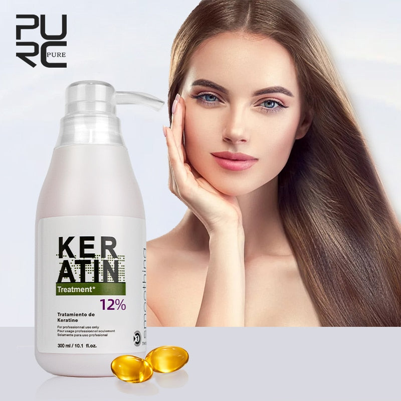 PURC Brazilian keratin 12% formalin 300ml keratin treatment Curly Hair Straightening Smoothing Product repair damaged hair