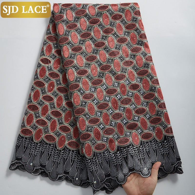 SJD LACE High Quality Swiss Voile Lace 5Yards African Cotton Lace Fabric With Hole Dubai Style For Nigerian Garment Sewing A2324