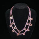 Fashion Iced Out Bling Butterfly Choker Pendant Necklace Gold Silver Color with 4mm Tennis Chain Hip Hop Jewelry for Men Women