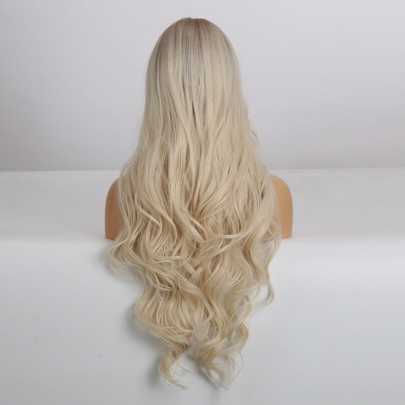 EASIHAIR Lange gewellte blonde Ombré-Perücken mit hoher Dichte synthetische Perücken für Frauen Cosplay Perücken braune hitzebeständige Naturhaarperücke