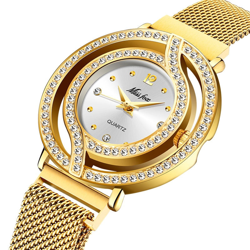 2020 MISSFOX, relojes de lujo para mujer, reloj magnético para mujer, reloj de pulsera de cuarzo con bisel hueco, reloj de pulsera Xfcs con diamantes a la moda para mujer