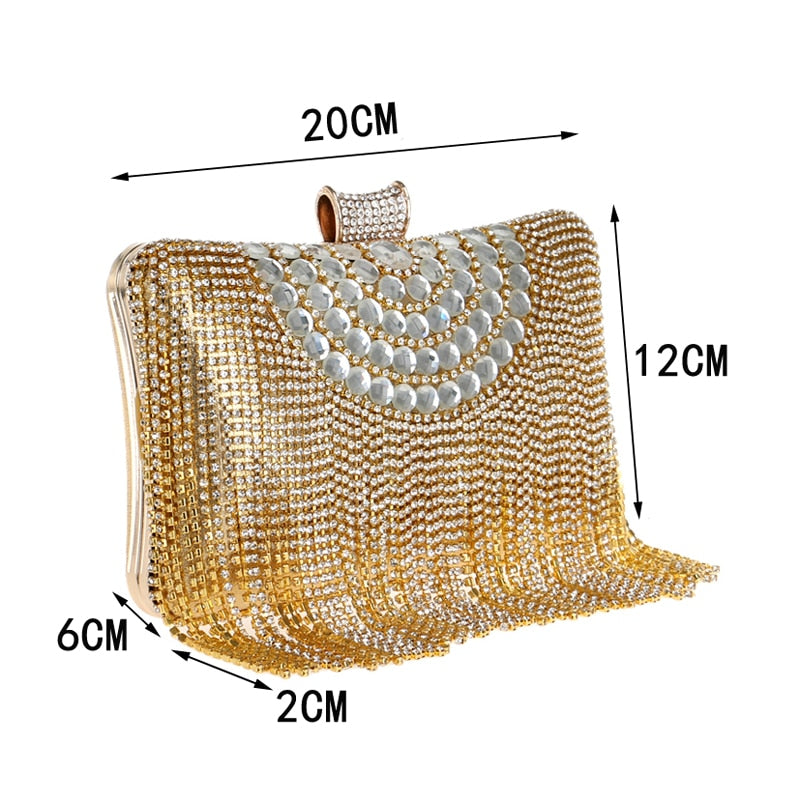 GLOIG Fashion Damen Quaste Abendtaschen Diamanten Perlen Clutch Hochzeit Geldbörse Schulter Party Laedes Case Geldbörse