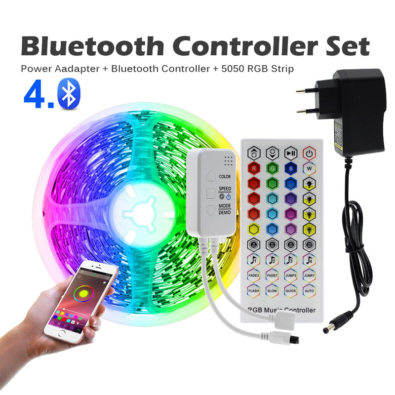 Tira de luces LED RGB 5m 10m 20m 5050 RGB Cambiable DC12V Cinta LED flexible WiFi / Bluetooth / Control de música Tira LED RGB.