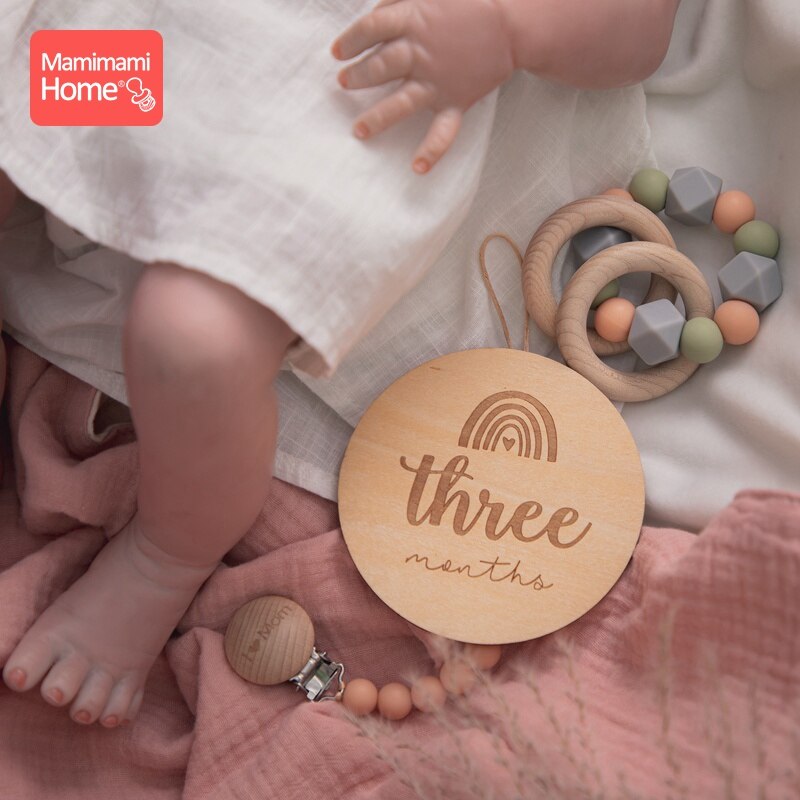 14 tarjetas de hito del mes de madera para fotografía de recién nacido, accesorios de fotografía conmemorativos mensuales hechos a mano, sello de recuerdo para bebé