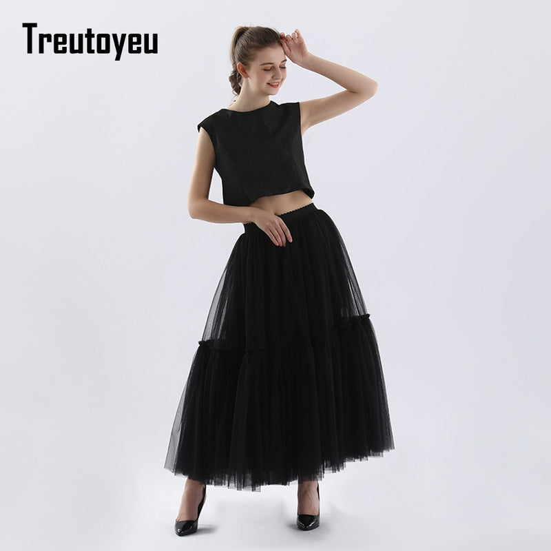 Maxi Long Tulle Skirts for Women Black Gothic Pleated Skirt Casual Party Fairycore Summer Winter Jupe Longue 2022 Falda Mujer