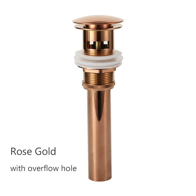 Brass Drain Black/White/Chrome Plated/Gold/Rose Gold/ORB Bathroom Basin Push Down Pop-Up Drain With/Without Overflow Hole Design