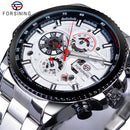 Forsining reloj automático para hombre banda de acero azul calendario 3 Sub Dial reloj de pulsera mecánico resistente al agua reloj Masculino Relogio Masculino