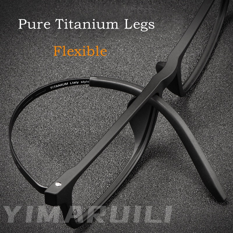 YIMARUILI Ultra-light Fashion Flexible TR90 Square Eyewear Pure Titanium Optical Prescription Eyeglasses Frame For Men 8822T