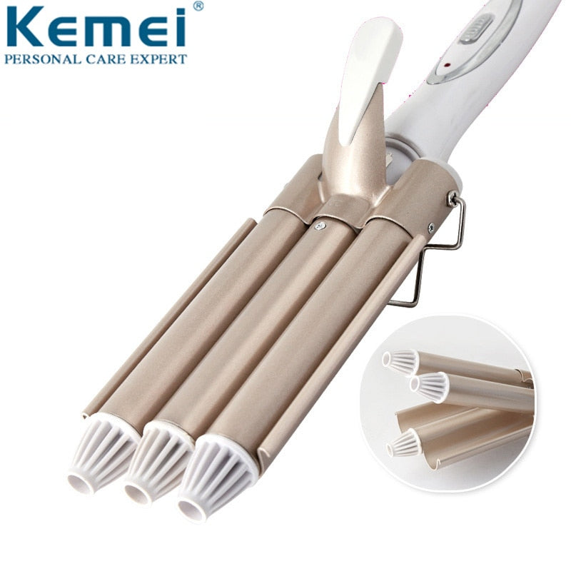 Kemei Professional Curling Iron Ceramic Triple Barrel Hair style Hair Waver Styling Tools 110-220V Hair Curler Electric Curling