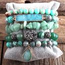 RH nuevo diseñador de moda rojo con cuentas de piedra Natural Druzy gota encantos 5 piezas conjuntos de pulseras para mujer joyería DropShip