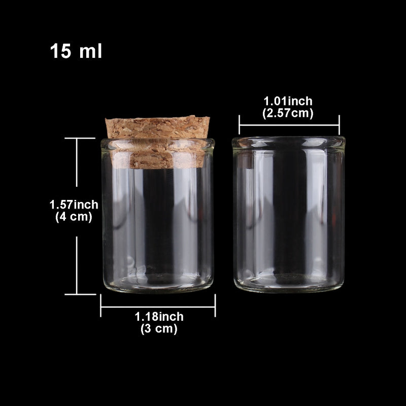 15ml/25ml/30ml/35ml/40ml/45ml/50ml/55ml/60ml/80ml/100ml Small Glass Test Tube with Cork Stopper Bottles Jars Vials 24 pieces