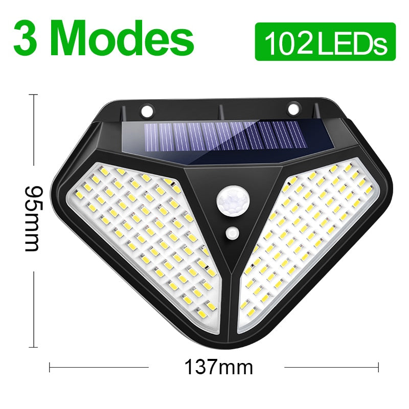 Goodland 102 LED-Solarleuchte für den Außenbereich, Solarlampe, angetrieben durch Sonnenlicht, 3 Modi, PIR-Bewegungssensor für Gartendekoration, Wall Street