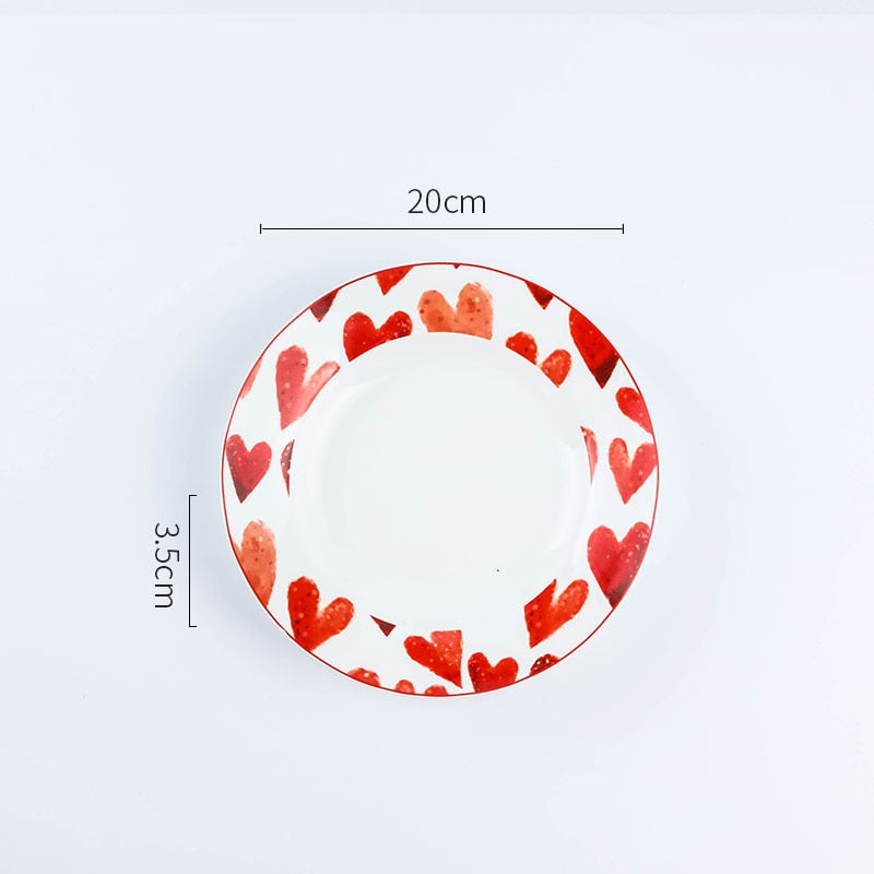 Creative bone china love red stroke ceramic plate Western steak salad dessert cake sushi home kitchen storage decorative plate