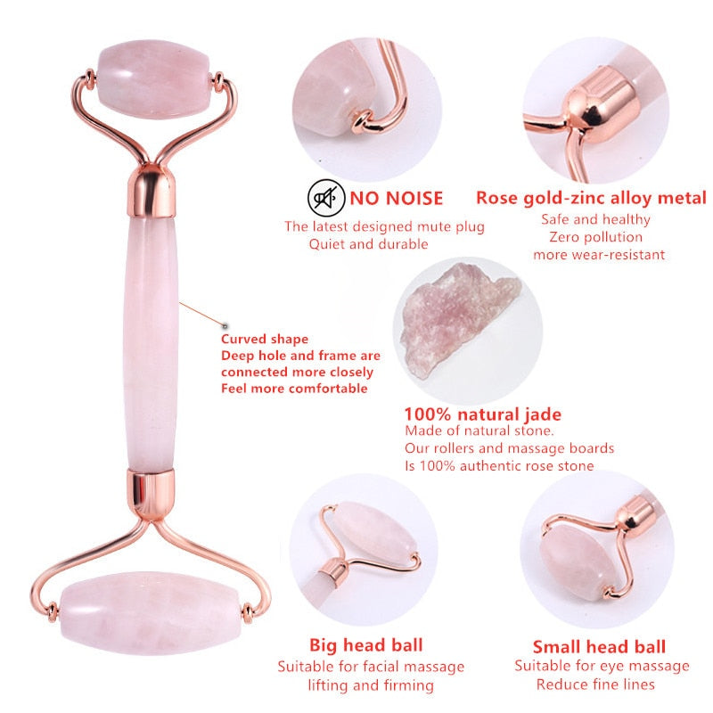 Slimming Massager Rose Quartz Roller Natural Jade Roller Microneedle Roller Jade Spatula Three-piece Skin Care Facial Massager
