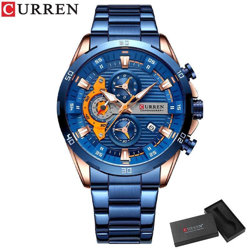 CURREN New Chronograph Men Watches for Sport Casual Stainless Steel Luminous Wristwatches for Male Creative Design Quartz Clock