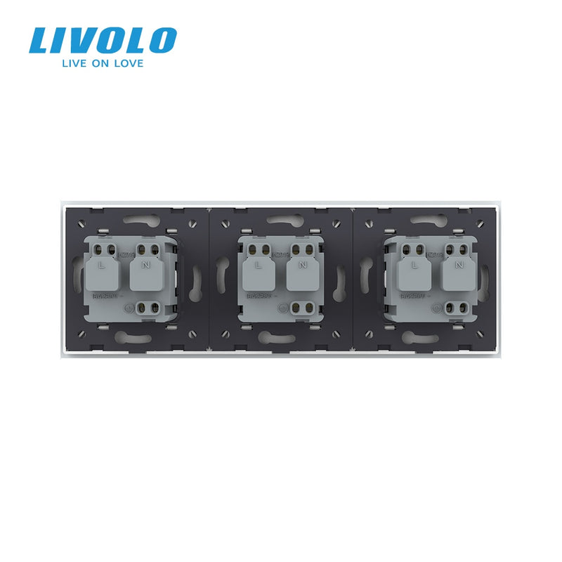 Livolo New EU Standard Power Socket, Outlet Panel, Triple Wall Power Outlet Without Plug,Toughened Glass C7C3EU-11/2/3/5