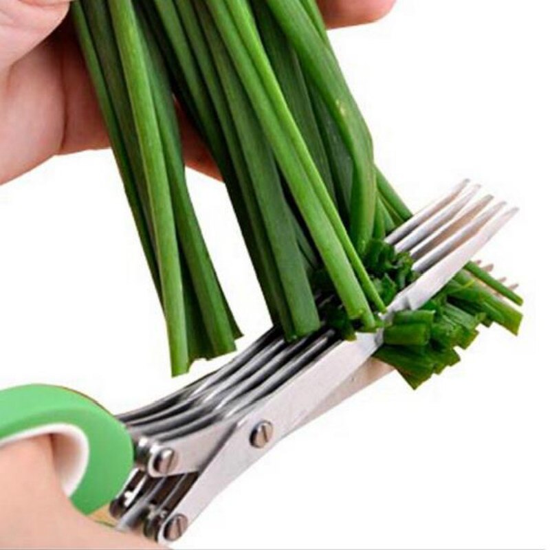 Scallion Scissors Herb Onion Cutter 5 Blades Multi-functional Stainless Steel Vegetable Cutter Knives Scissors Cooking Tools