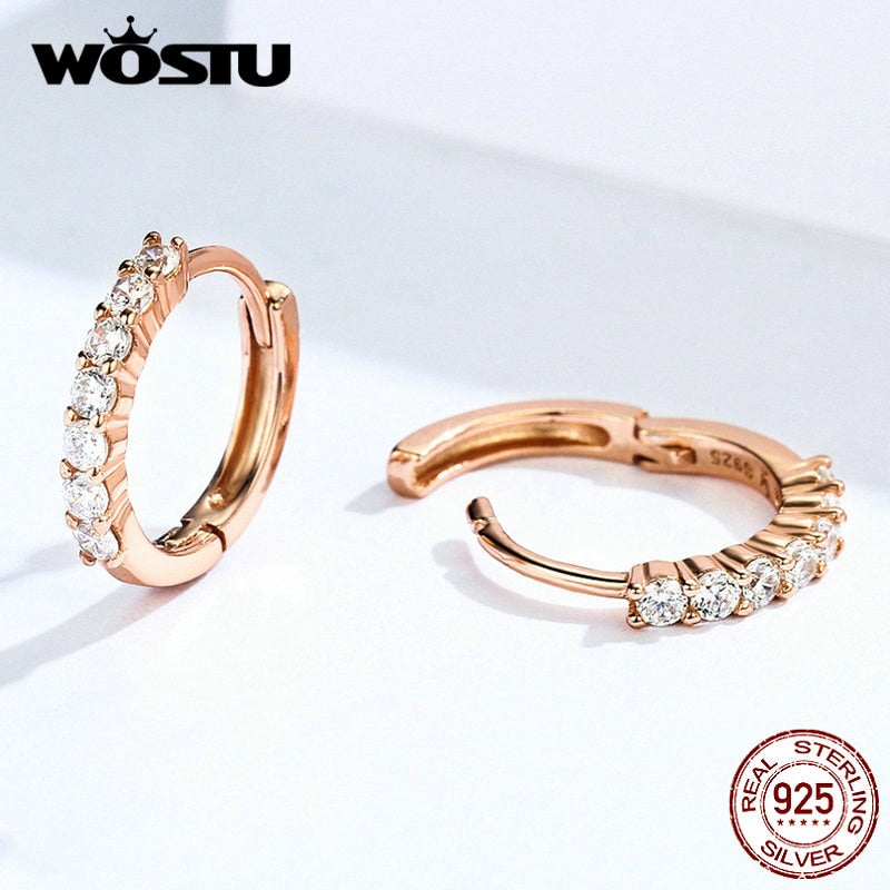 WOSTU New Genniue 925 Sterling Silver Rose Golden DIY Earrings With Zircon Hoop Earrings For Women Making Jewelry CQE351-C