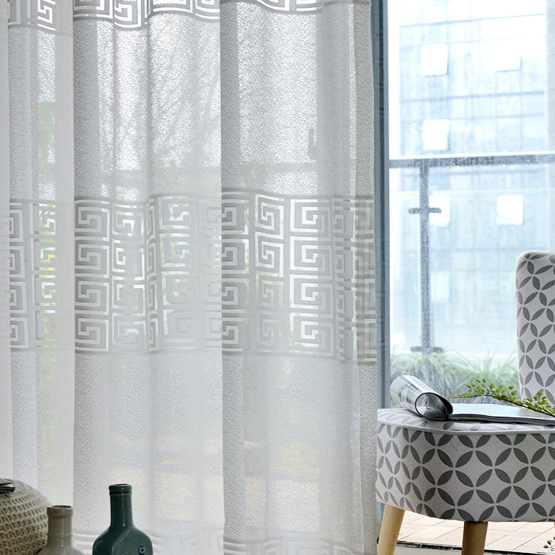 Modern White tulle curtains for living room bedroom geometric sheers curtain drapes for windows
