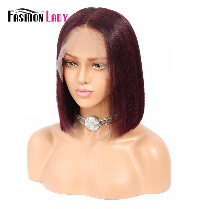 Fashion Lady Red 99j Lace Front Human Hair Wigs Brazilian Short bob lace Front Wigs Pre Colored Remy Human Hair Wig