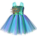 Blumenfedern Mädchen Pfau Tutu Kleid Kinder Tüll Prinzessin Pfau Kostüm für Mädchen Festzug Halloween Geburtstagsfeier Kleid