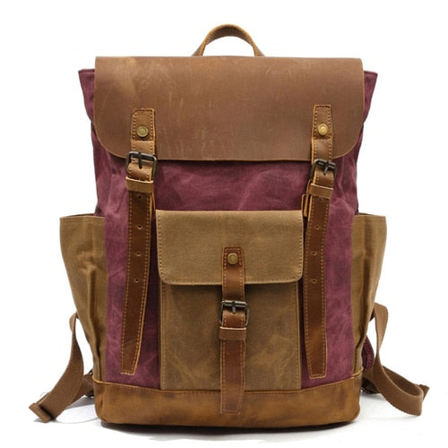Mochila de viaje impermeable de cera de aceite de Color Vintage y contraste, mochila de lona, ​​mochila para ordenador, mochila de gran capacidad