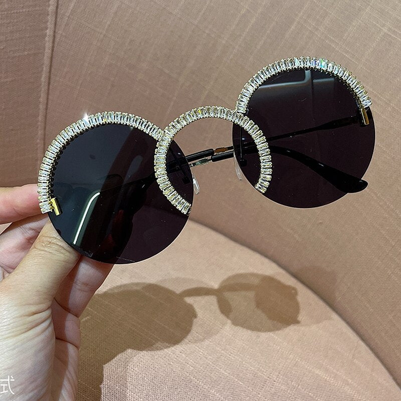 Zircon oversized sunglasses 2020 luxury Round sun glasses women Clear lens Eyeglasses Shades For Women  oculos feminino