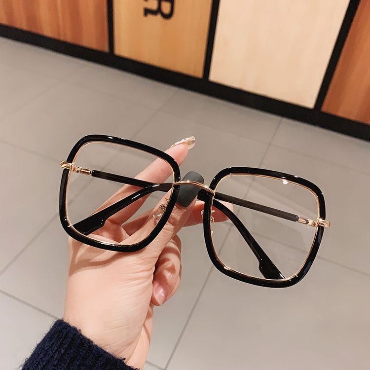 Green Clear Print Square Anti-blue Light Eyeglasses For Women Alloy Leopard Oversize Computer Myopia Glasses Frame Female Shades