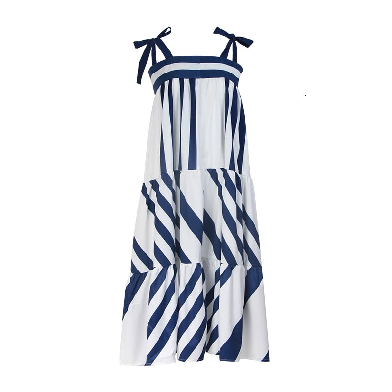 TWOTWINSTYLE Striped Spaghetti Strap Dress 2022 Summer Clothes For Women Streetwear Boho Sleeveless A Line Elegant Long Dresses