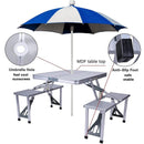 Portable Folding Aluminum Suitcase Table Chair Set Camping Picnic Table with 4 Seats Umbrella Hole for Party BBQ Beach Fishing