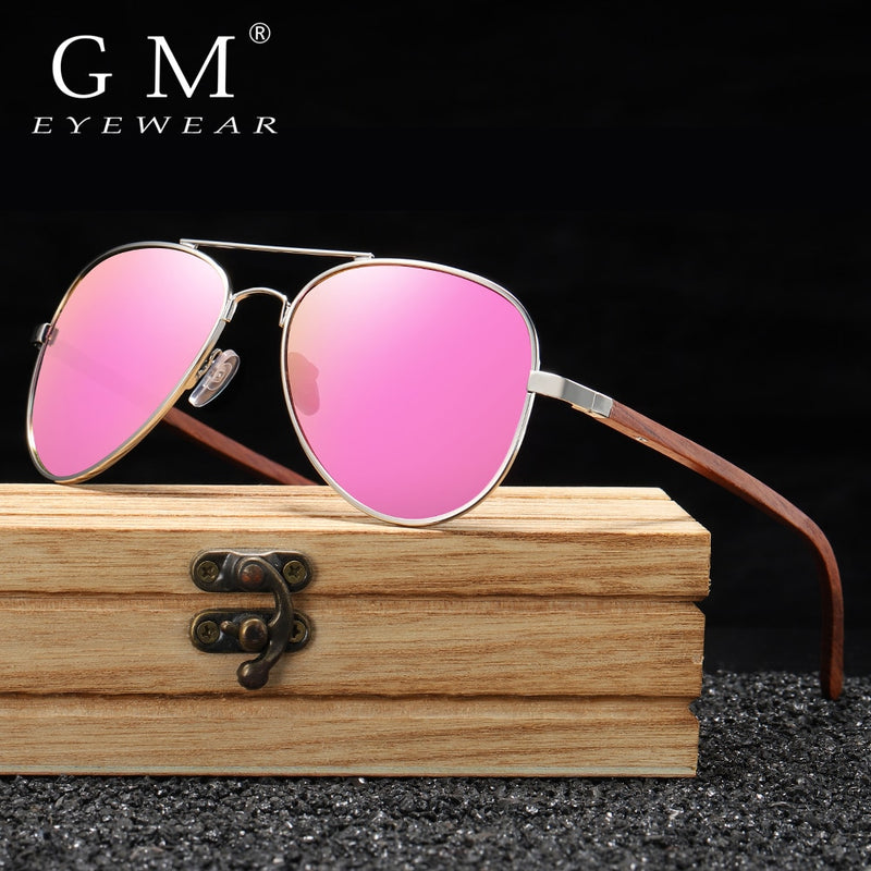 GM Brand Designer Sun Glasses for Women Red Wood Leg With Metal Frame Sunglasses Men Women Wooden Sunglass S2801