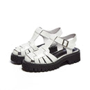 Sandalias de cuña con plataforma Meotina, zapatos de tacón medio de cuero auténtico, calzado femenino con correa en T y punta redonda, sandalias con hebilla, novedad de verano en negro