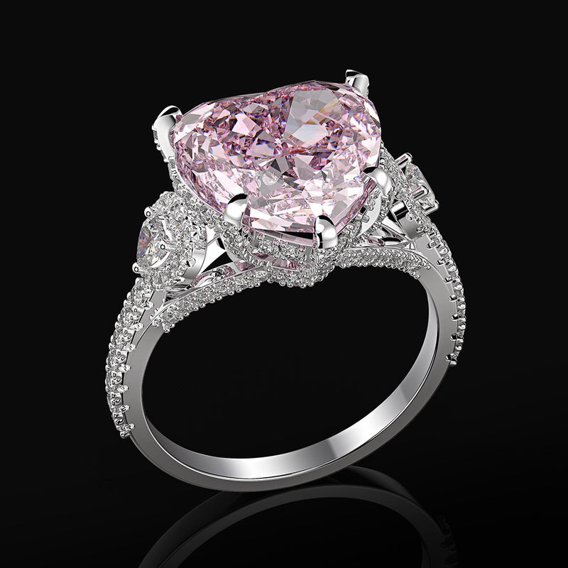 Wong Rain romántico 100% Plata de Ley 925 corazón rosa zafiro piedra preciosa boda compromiso diamantes anillo joyería fina al por mayor