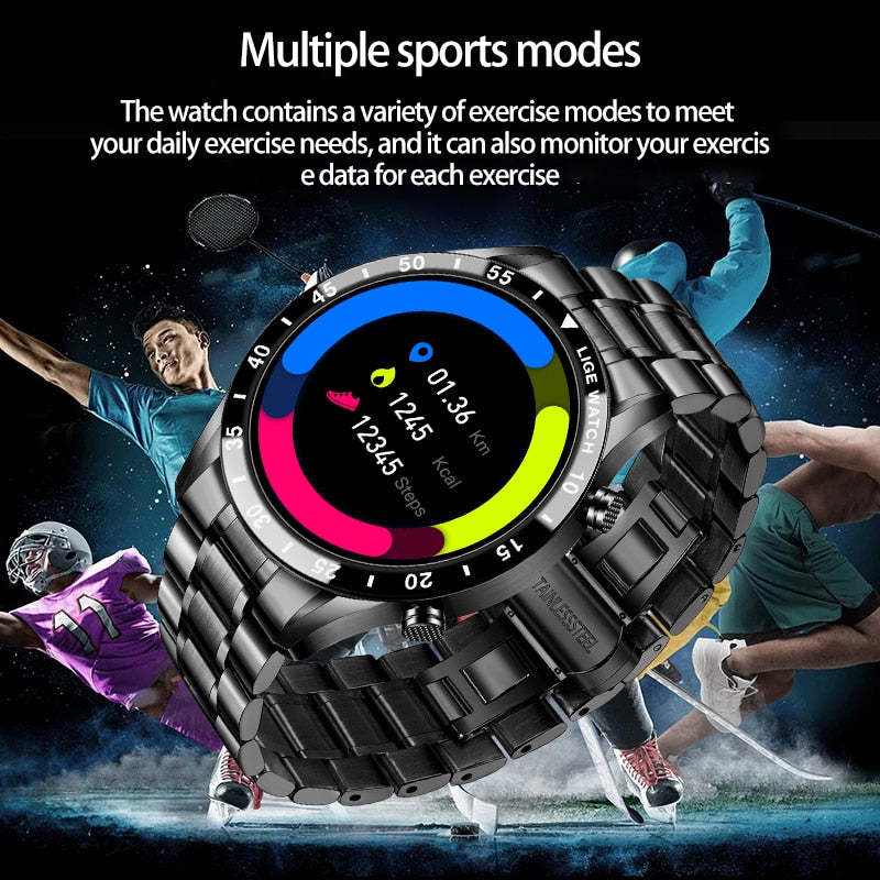 LIGE 2022 Smart Watch Men Full Touch Sport Fitness Watch Blood Pressure Waterproof Bluetooth Call For Android Ios Smartwatch Men