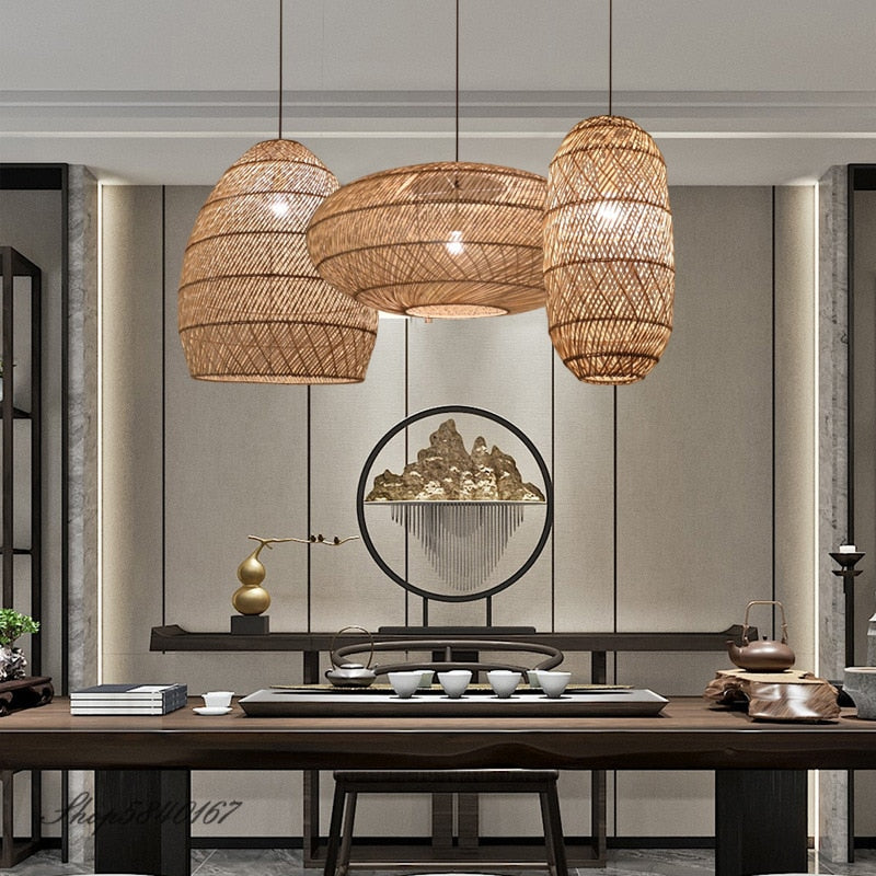 Natural Rattan Lamp Pendant light New Chinese Style Hand-woven Pendant Light for Living Room Hanging Luminaire Dining Room light