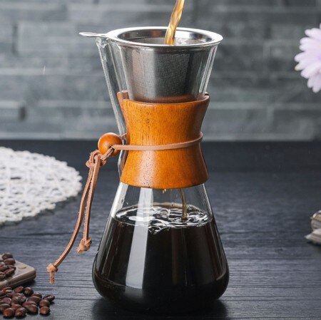 1 STÜCK 1000 ml Glas Kaffeekanne Dripper Moka Teekocher Kaffeemaschine Barista Werkzeuge Espresso Manueller Wasserkocher Teekanne mit Edelstahl