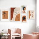 Woman Face One Line Abstract Painting Burnt Orange Terracotta Wall Art Canvas Print Mid Century Boho Picture Living Room Decor
