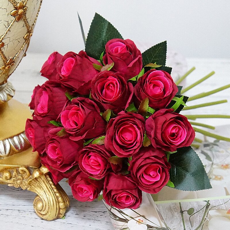 Ramo de rosas artificiales de seda rosa para el hogar, decoración de boda, rosa polvorienta, flor falsa, decoración de mesa de otoño, suministros para fiestas