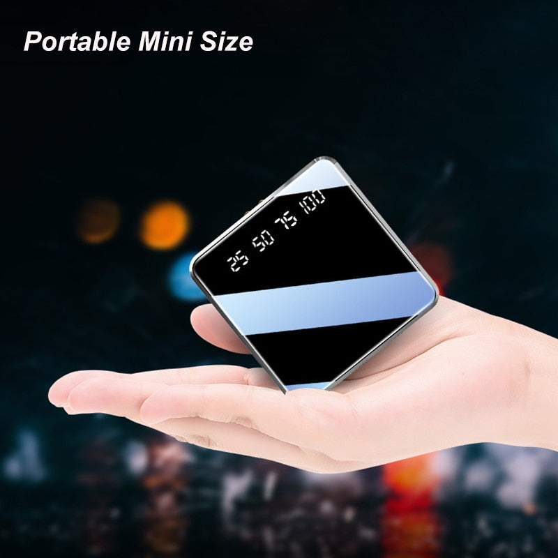 10000mAh Portable Charger External Battery Power Bank Mirror Screen Double USB Flashlight Powerbank For Xiaomi Samsung iPhone 12