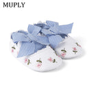 2022 Floral Embroidery Baby Shoes For Newborn Baby Girl Striped Bow First Walker Soft Soles Cute Toddler Anti-Slip Princess Shoe