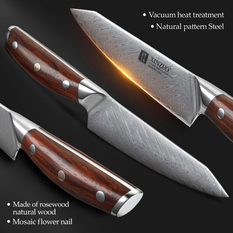 XINZUO 2PCS Kitchen Knife Brand Cook Sets High HRC Damascus Steel Knife Brand Chef Paring Knives Cooking Tools Rosewood Handle