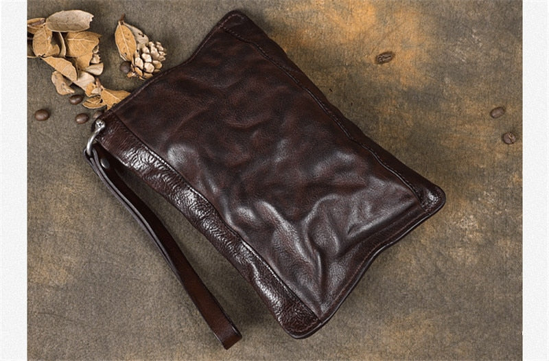 Original Retro echtes Leder Herren lange Reißverschluss Clutch Bag Mode natürliche hochwertige erste Schicht Rindsleder Teenager Handy Geldbörse