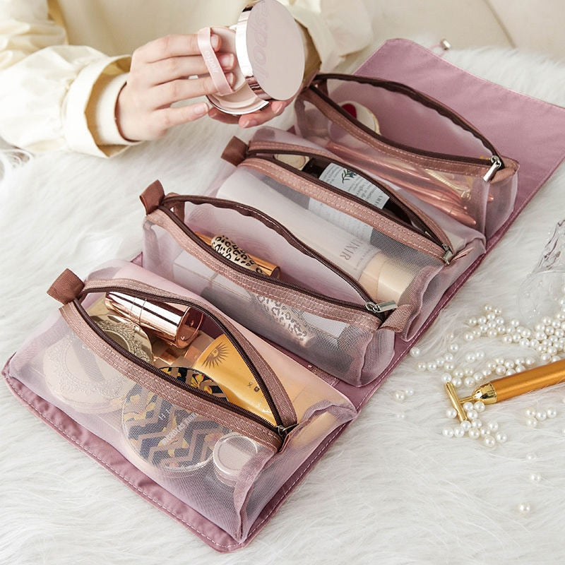 4PCS in 1 Cosmetic Bag For Women Zipper Mesh Separable Cosmetics Pouch Ladies Foldable Nylon Bag Rope Makeup Bag Kosmetyczka