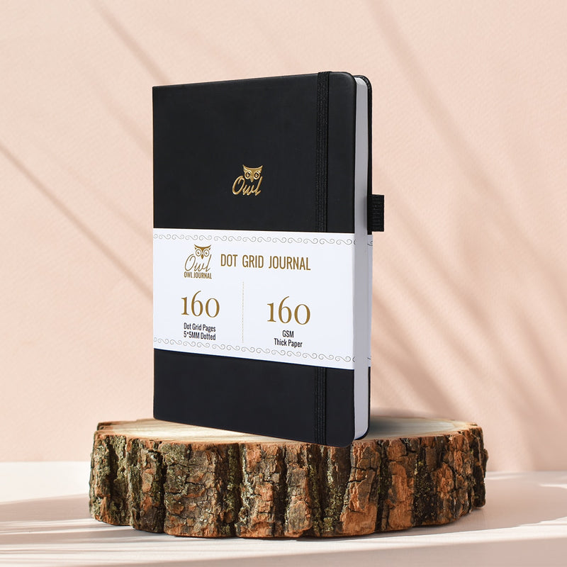 BUKE Dotted Journal Dot Grid Notebook Sketcbook - PU Leather, 160gsm Thick Paper, Inner Pocket, Elastic Closure, Pen Holder