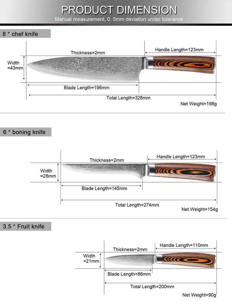 XITUO 1-4-teiliges Küchenmesser-Set aus japanischem Damaststahl, Küchenmesser, VG10, Koch, Ausbeinen, Schälmesser, Santoku, Allzweckmesser, Holzgriff