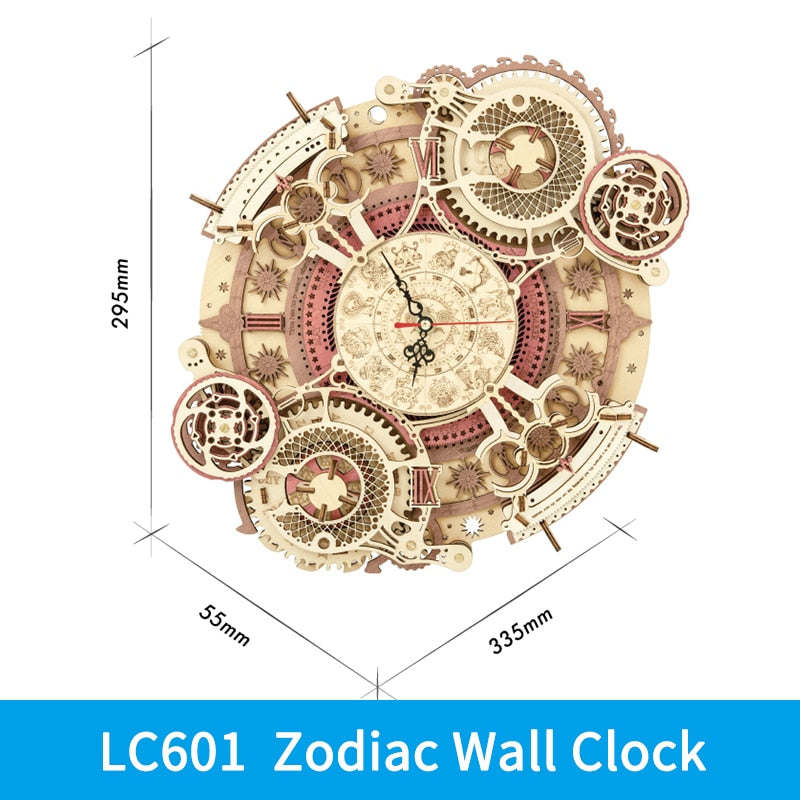 Robotime ROKR Time Art Zodiac Reloj de pared 3D Juegos de rompecabezas de madera Modelo Kits de construcción Juguetes para niños Niños LC