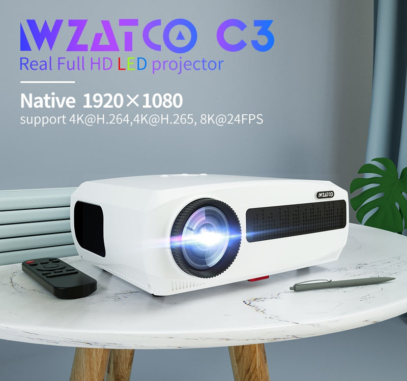 WZATCO C3 LED Projector Android 10.0 WIFI Full HD 1080P 300 inch Big Screen Proyector Home Theater Smart Video Beamer
