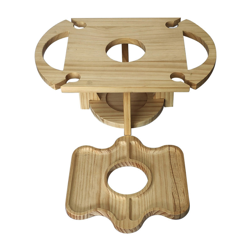 Portable Wooden Picnic Table Carry Handle Outdoor Folding Wine Table Removable Wine Glass Holder Folding Table Fruit Snack Tray